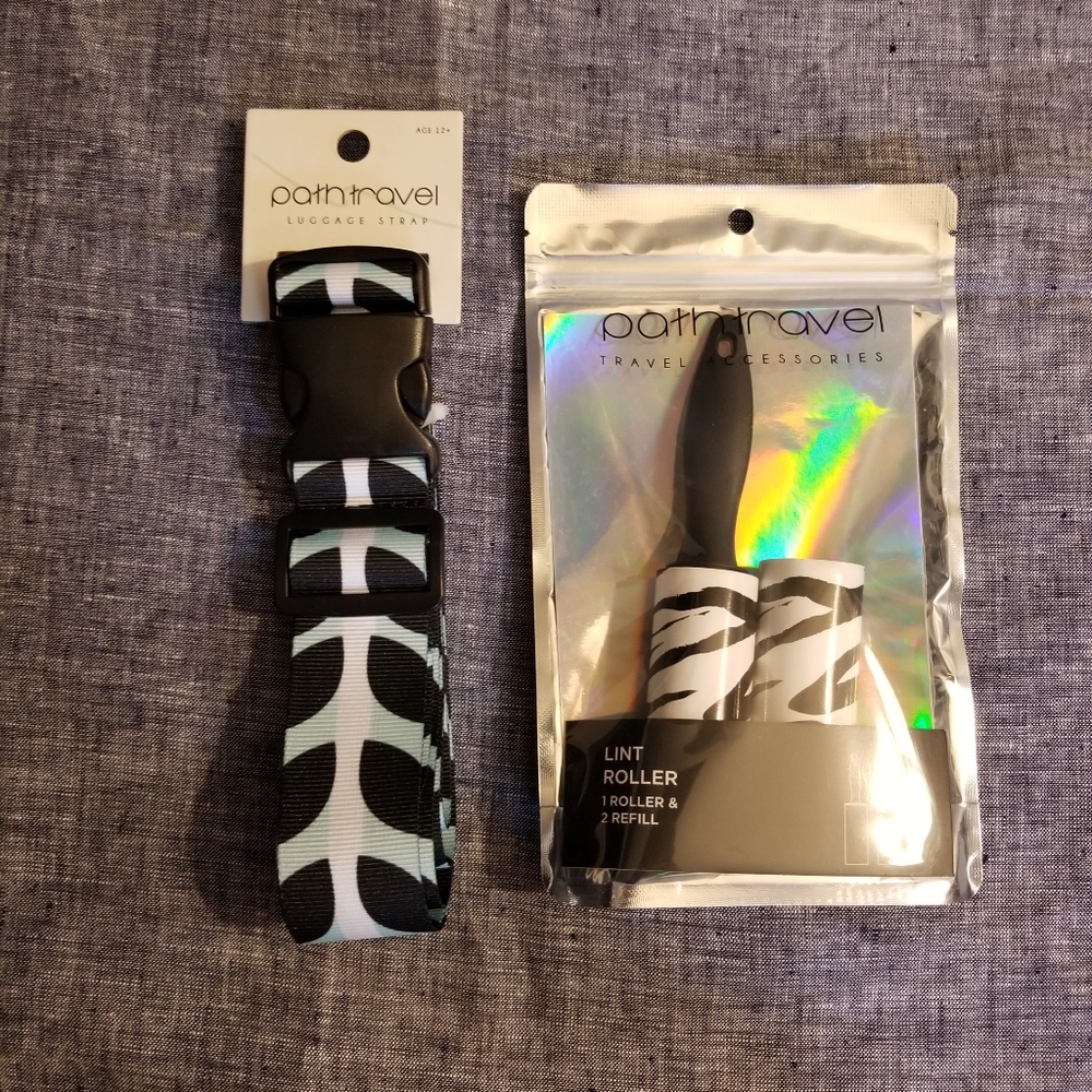 Luggage strap & lint roller travel set